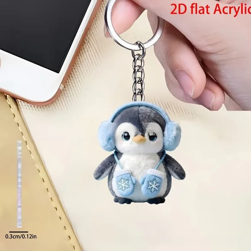 Portachiavi in Acrilico 2D a Forma di Piccolo Pinguino, Ciondolo per Borsa, Decorazione per Zaino, Accessorio Regalo