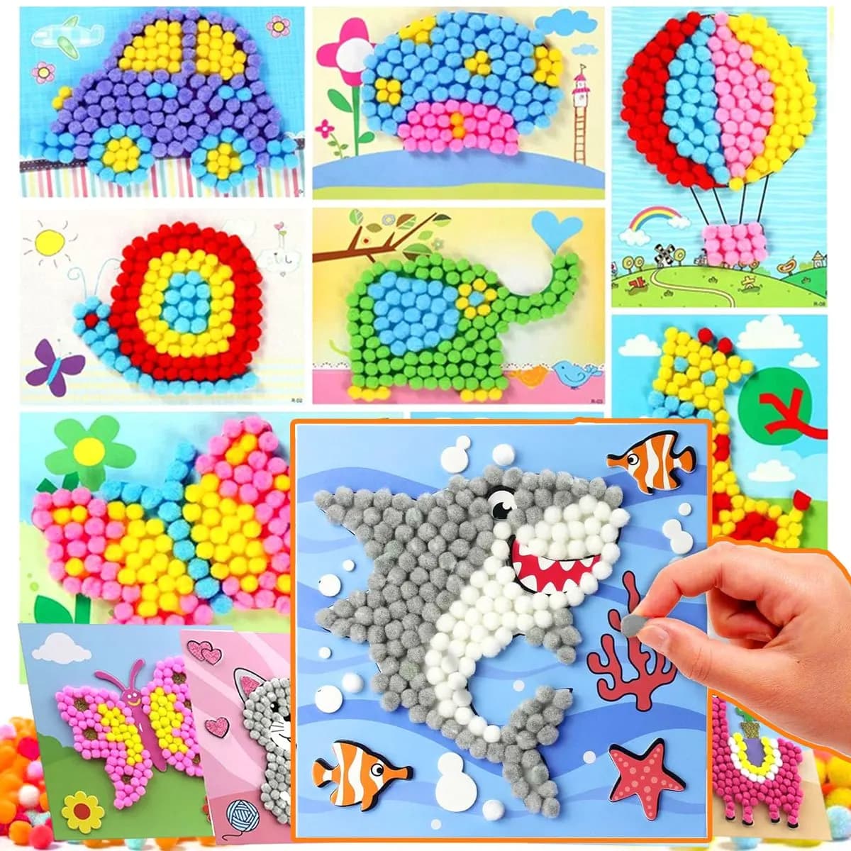 2 Pezzi di Dipinti con Palline di Peluche, Kit Fai-da-Te per Disegni di Animali in Feltro, Puzzle Mosaico ZSY