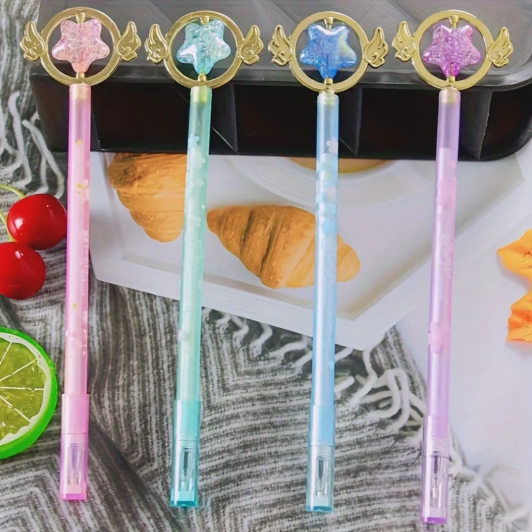 Penna Gel con Ali di Stella Magica, Penna Kawaii Estetica e Carina, Regalo di Cancelleria Scolastica per Ragazze e Studentesse