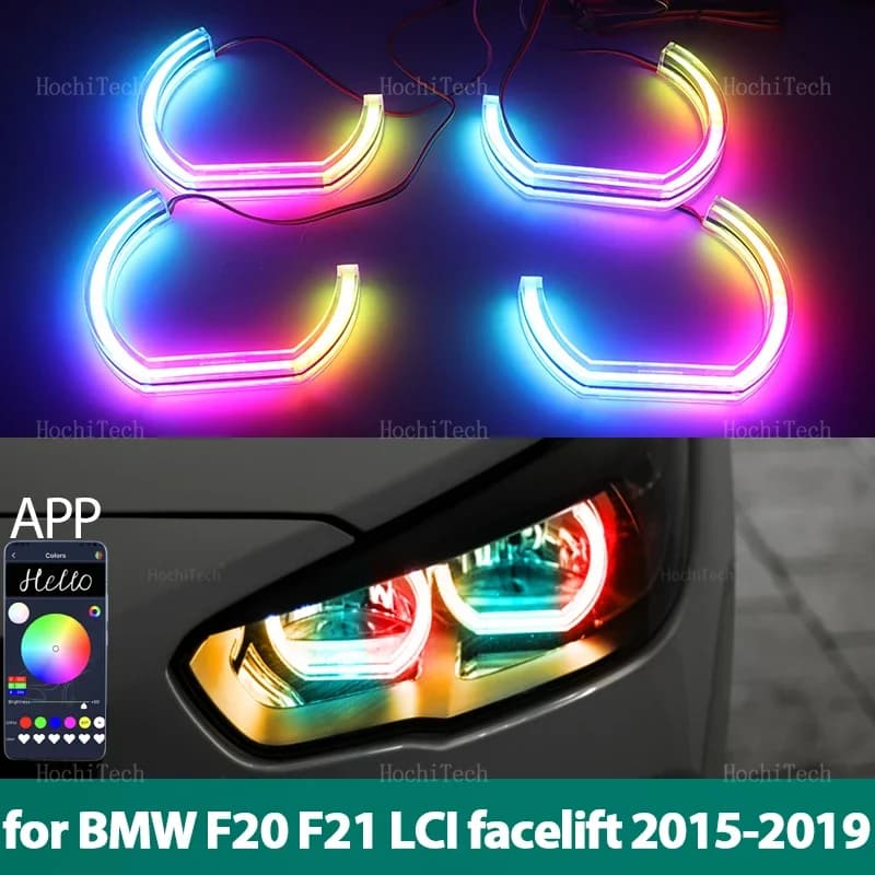 Per BMW serie 1 F20 F21 facelift 2015-2019 RGB multi colori Anelli luminosi Controllo APP Indicatore di direzione lampeggiante DRL LED Angel Eyes Kit