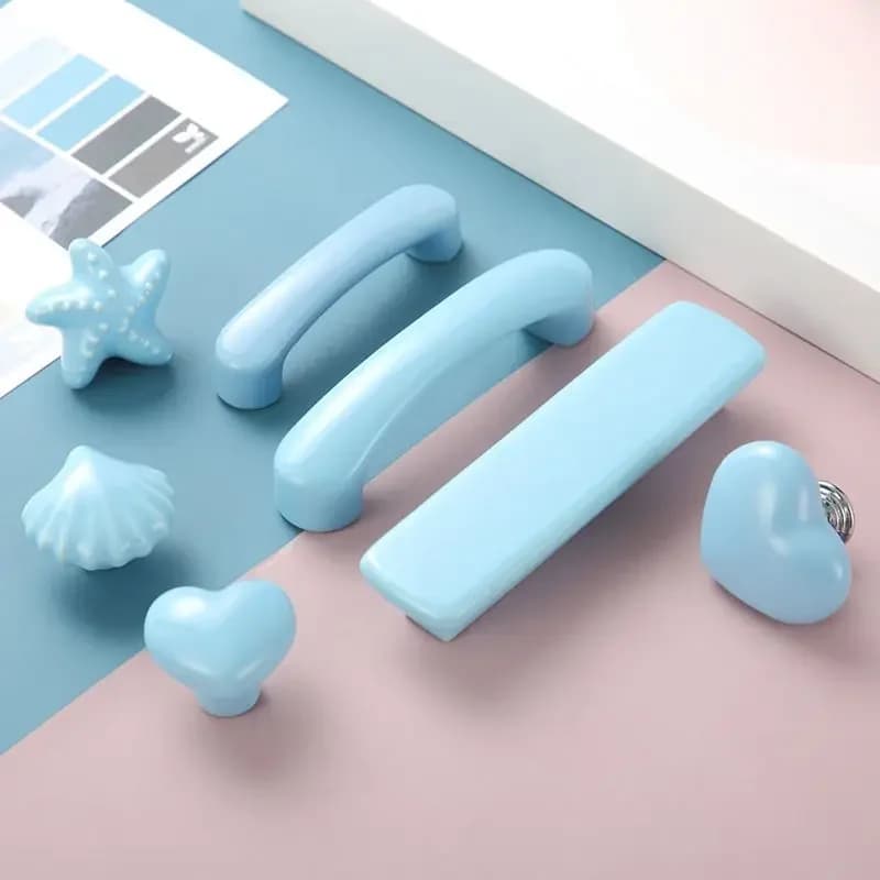 Maniglie Colorate Blu e Rosa per Camerette, Pomelli in Cristallo per Mobili, Maniglie per Cassetti e Porte per Bambini e Arredamento da Esterno