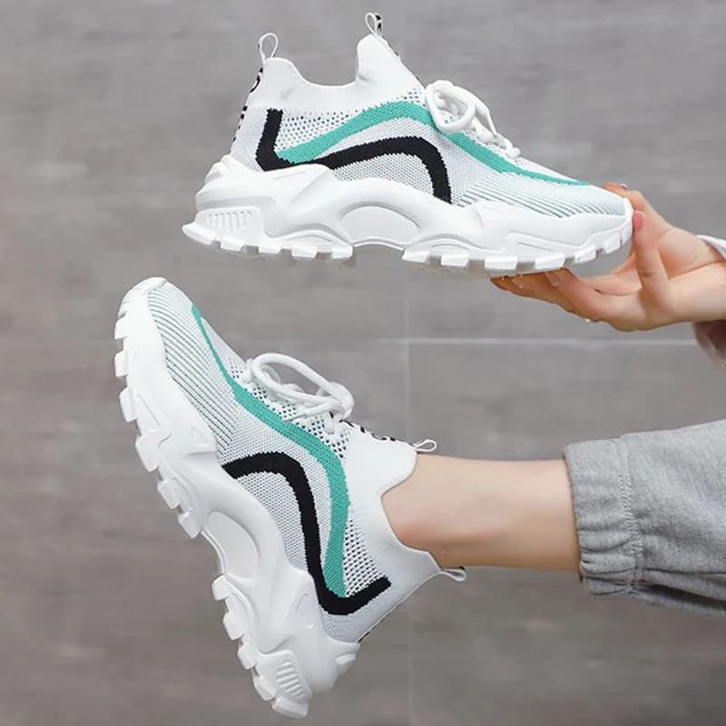 Moda colori misti scarpe sportive in rete donna suola spessa antiscivolo stringate sneakers robuste scarpe casual con piattaforma comfort estiva