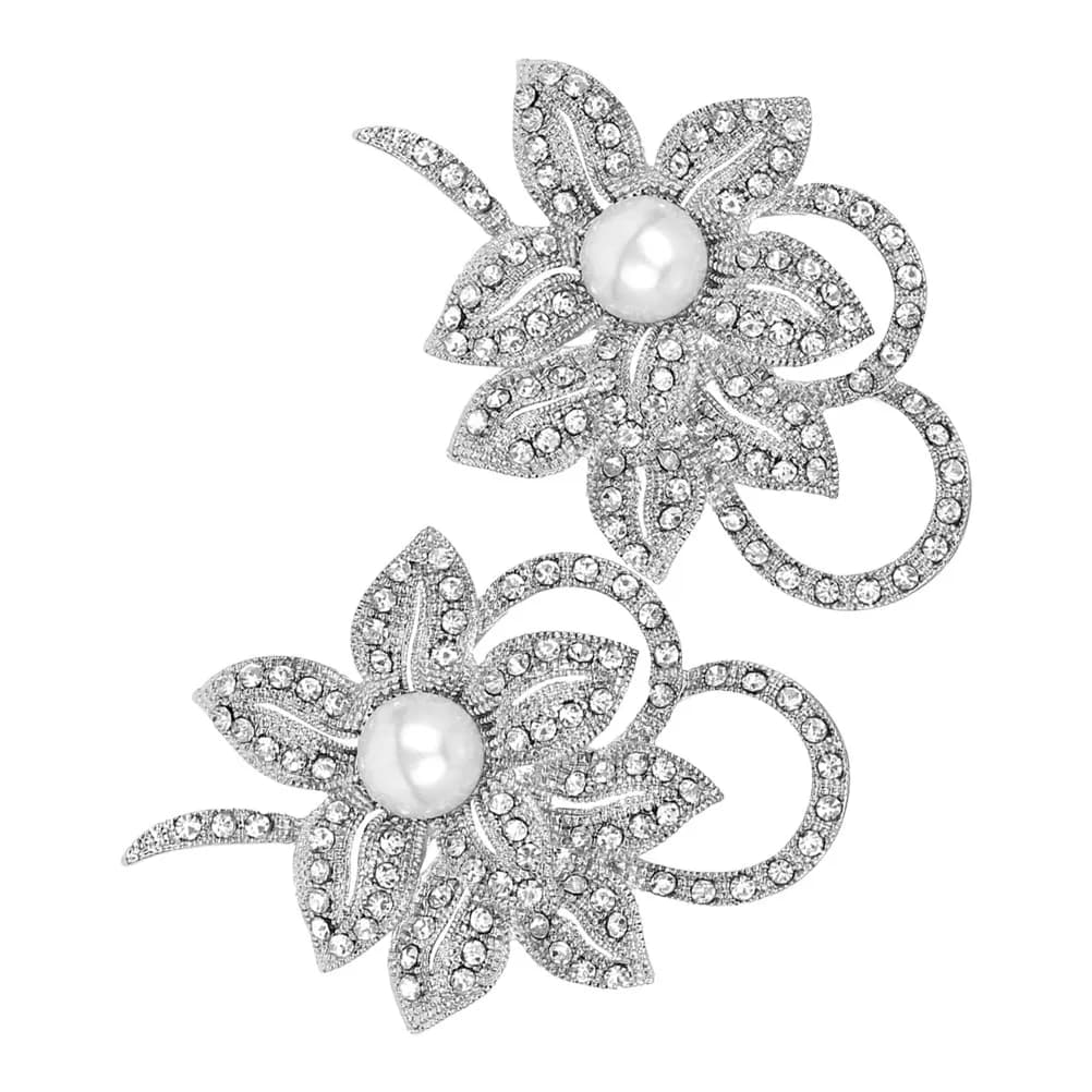 Set di 2 Spille a Fiore con Perle, Spille Floreali da Donna con Perle Finte, Clip Versatile per Sciarpa e Scialle, Gioielli Eleganti per Abiti e Occasioni Speciali