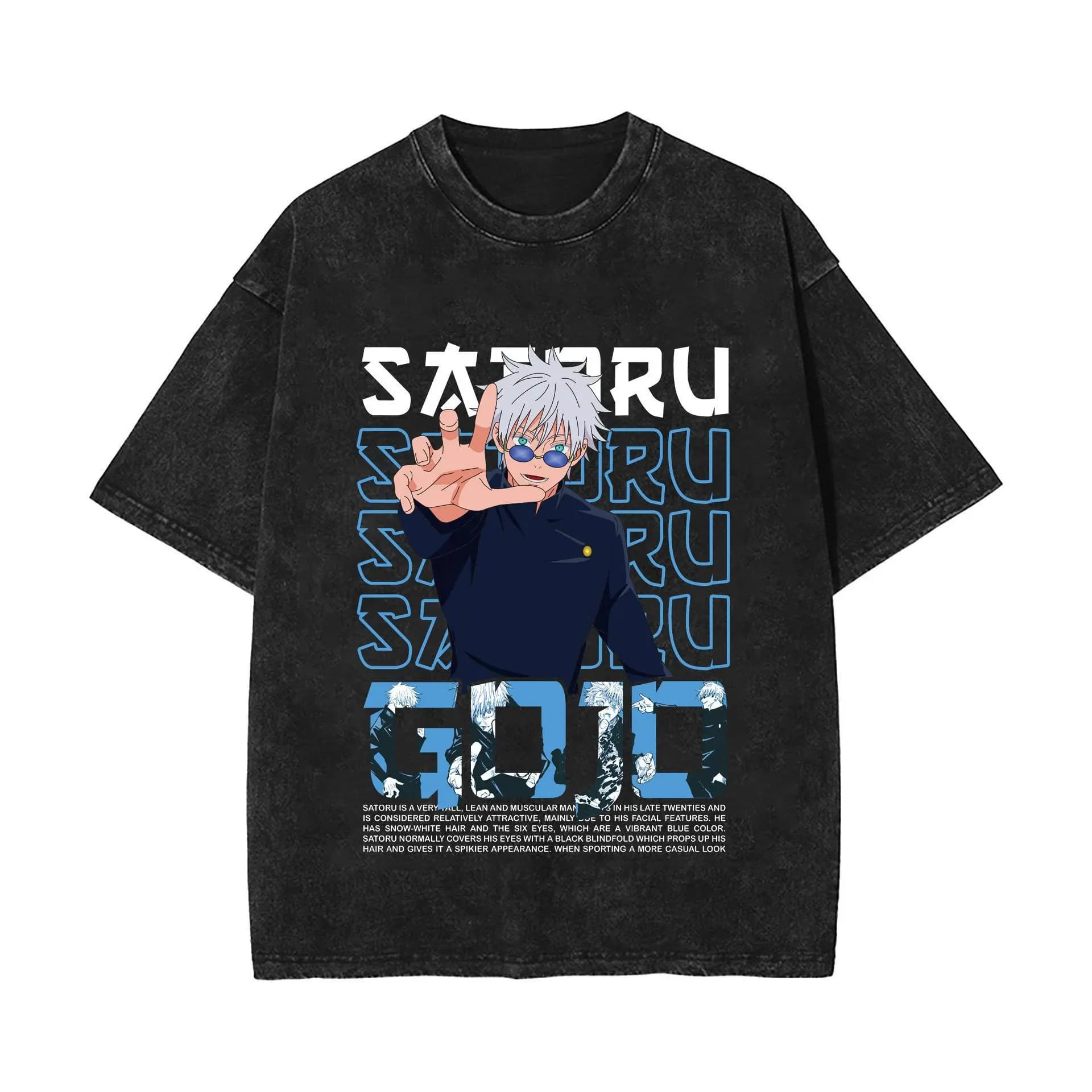 T-Shirt Jujutsu Kaisen Effetto Lavato, Stampa Logo Anime JJK, Cotone, Manica Corta, Casual per Uomo e Donna, Stile Harajuku