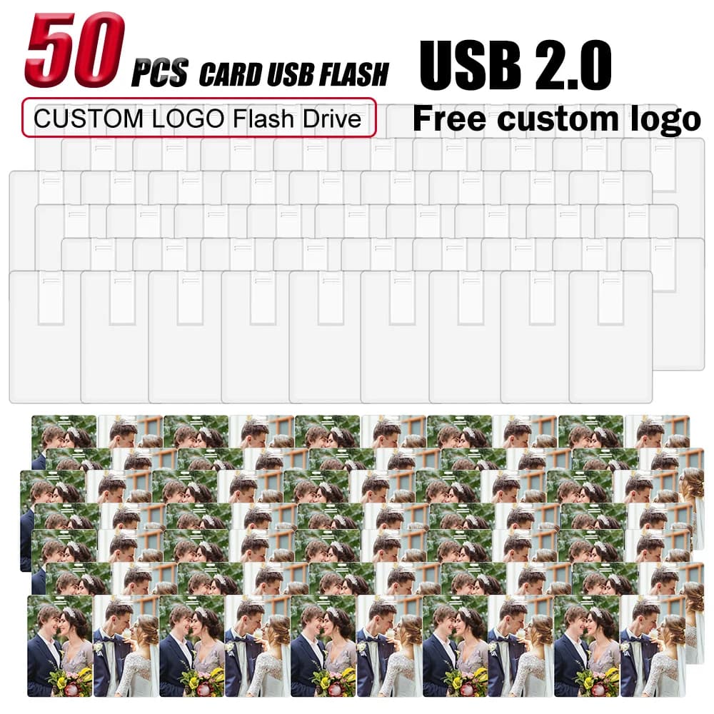 50 pz. Chiavetta USB 2.0 a Forma di Carta di Credito 128GB 64GB con Logo Personalizzabile Gratuito Pen Drive 32GB 16GB 8GB 4GB Regalo di Nozze Memory Stick