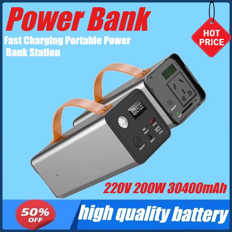 220V 200W 30400mAh Fast Charging AC Output LCD Screen Display QC3.0 Rechargeable Battery Portable Power Bank Station