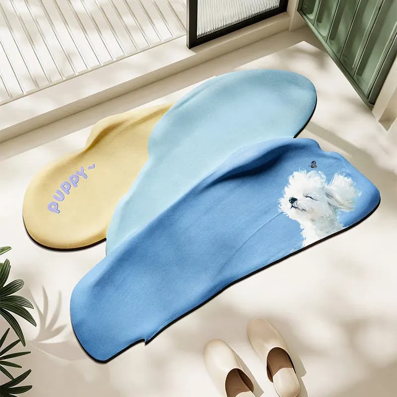 Silicone Diatom Mud Bath Mat Quick Dry Water Absorbent Bathroom Rug Non Slip Soft Floor Mat Cute Dog Design Home Decor