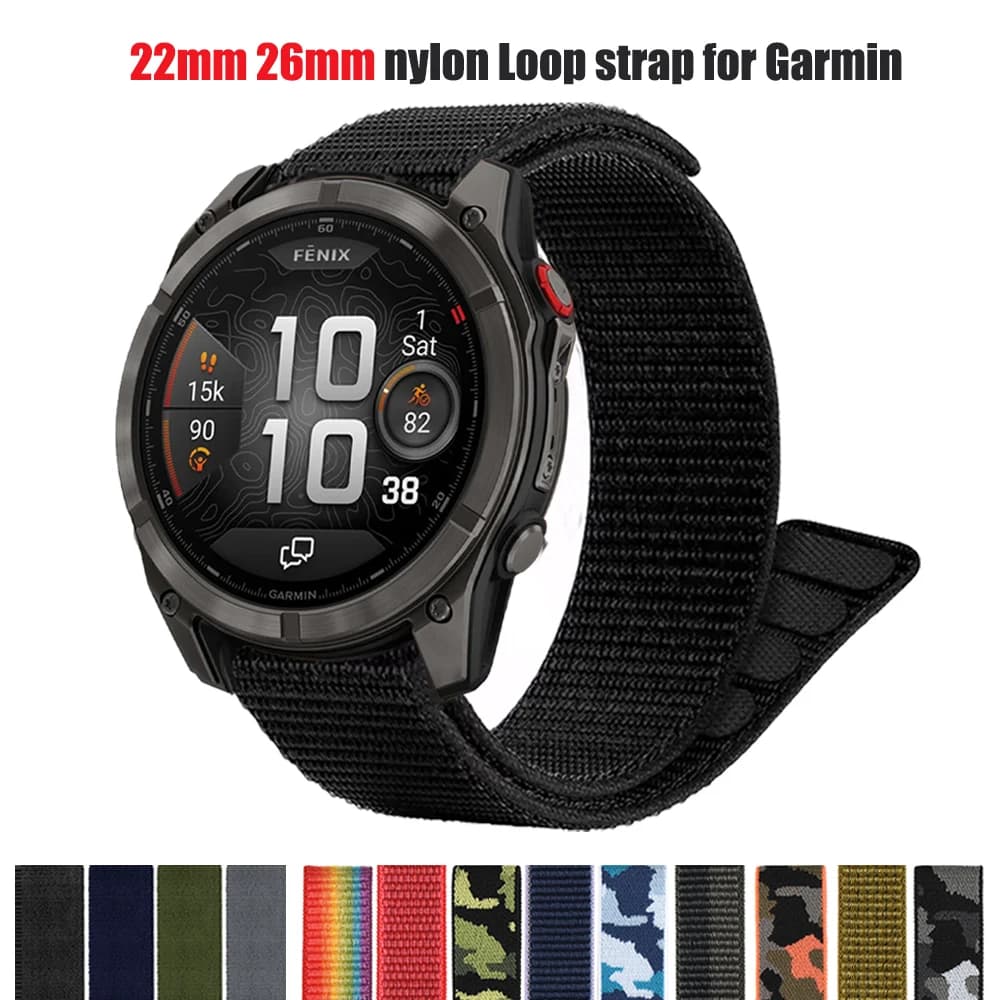 Cinturino in nylon con gancio da 26/22mm per Garmin Fenix 8 Pro 7X 7/6X 6/5X 5plus/Enduro 3 2/Quatix 8 7X 970 965 Bracciale intrecciato QuickFit