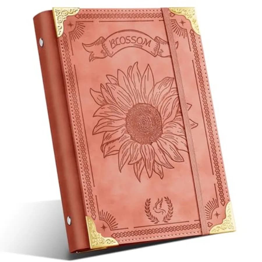 Sunflower PU Leather 6 Ring Refillable Journal No Inserts Planner Loose Leaf for Notebook 5.7"x8.3" with Elastic Closure, Green