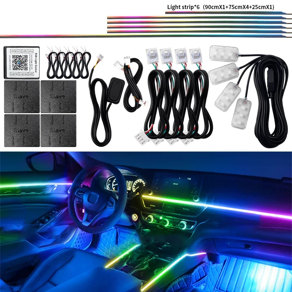 Full Colors Streamer LED luci ambientali per auto Universal Interior Dual Zone Symphony striscia acrilica nascosta decorazione RGB atmosfera