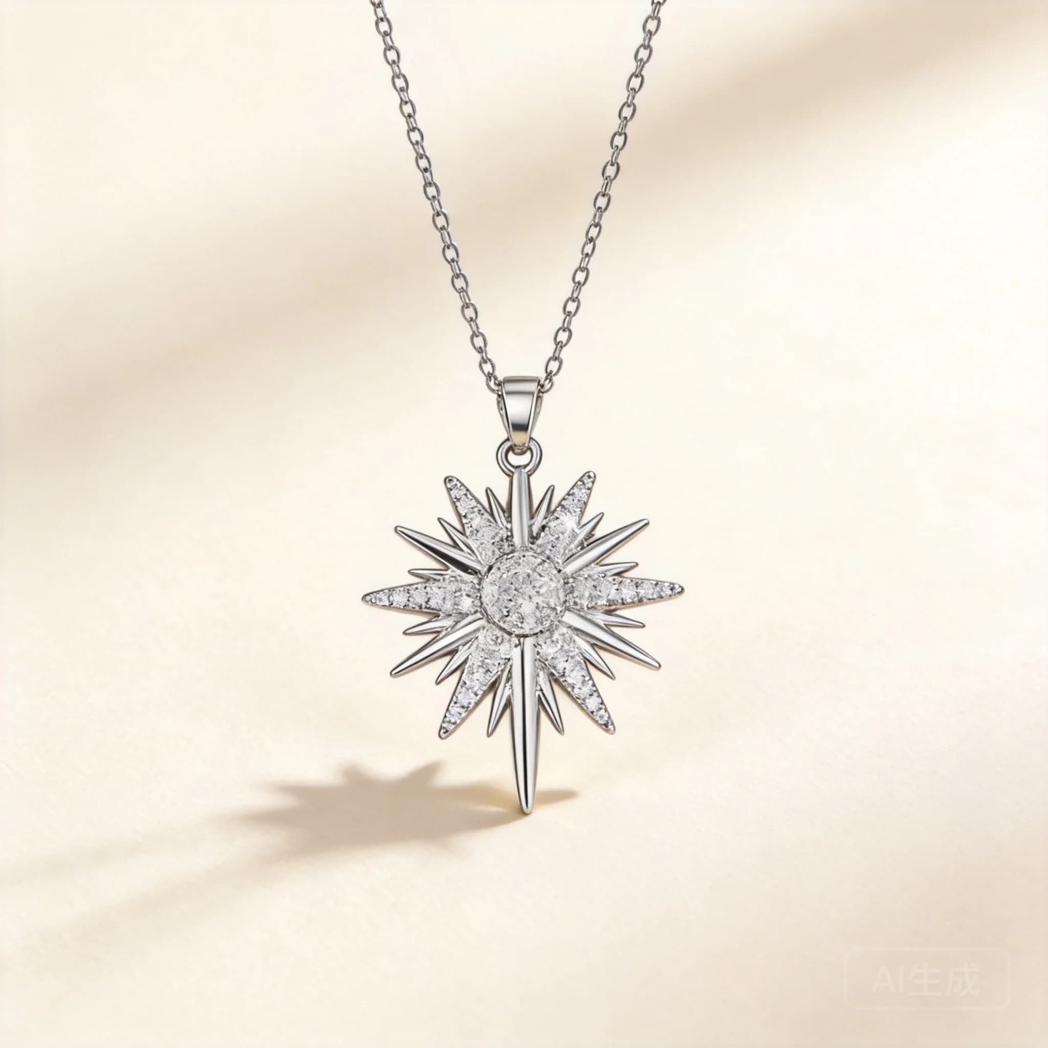 Chinese Style Lucky Eight Pointed Star Pendant Necklace Zircon Inlaid Clavicle Chain Good Fortune Blessing Minimalist Elegant