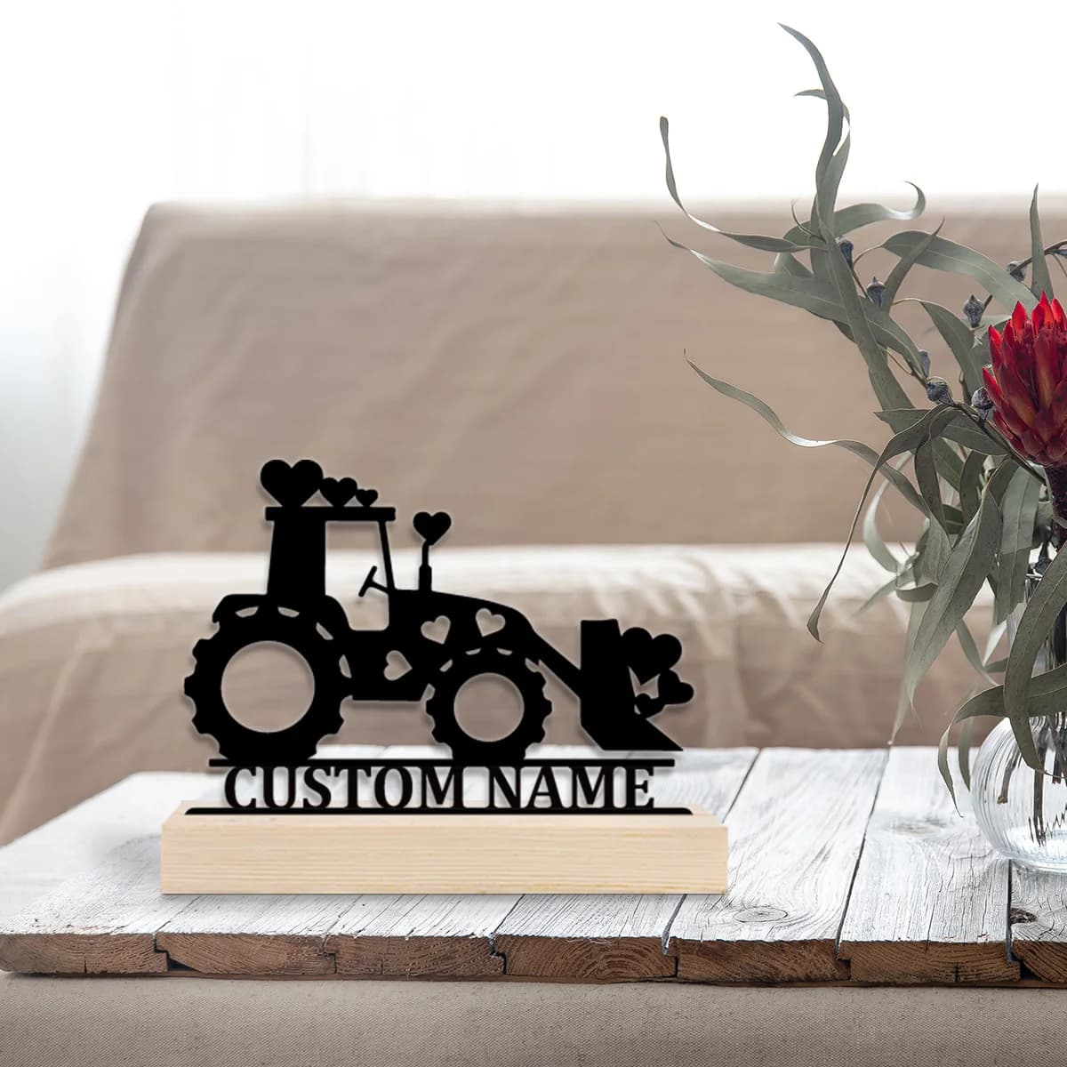 1pc Personalized Retro Iron Statue Decoration Customizable Name Equipped with Wooden Base Desktop Decorations,Office Decorations