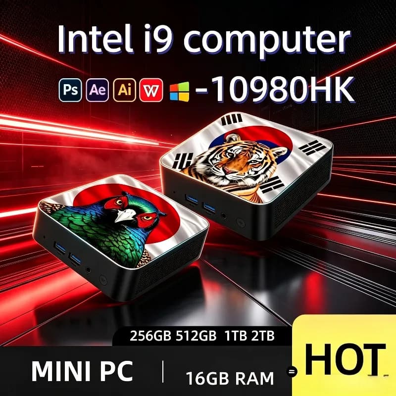 Intel Core i9 10980HK Ultra Fast Slim Desktop, 16GB DDR4 NVMe SSD, Triple 4K, Quiet Fanless Cooling, Compact PC for Home Office.