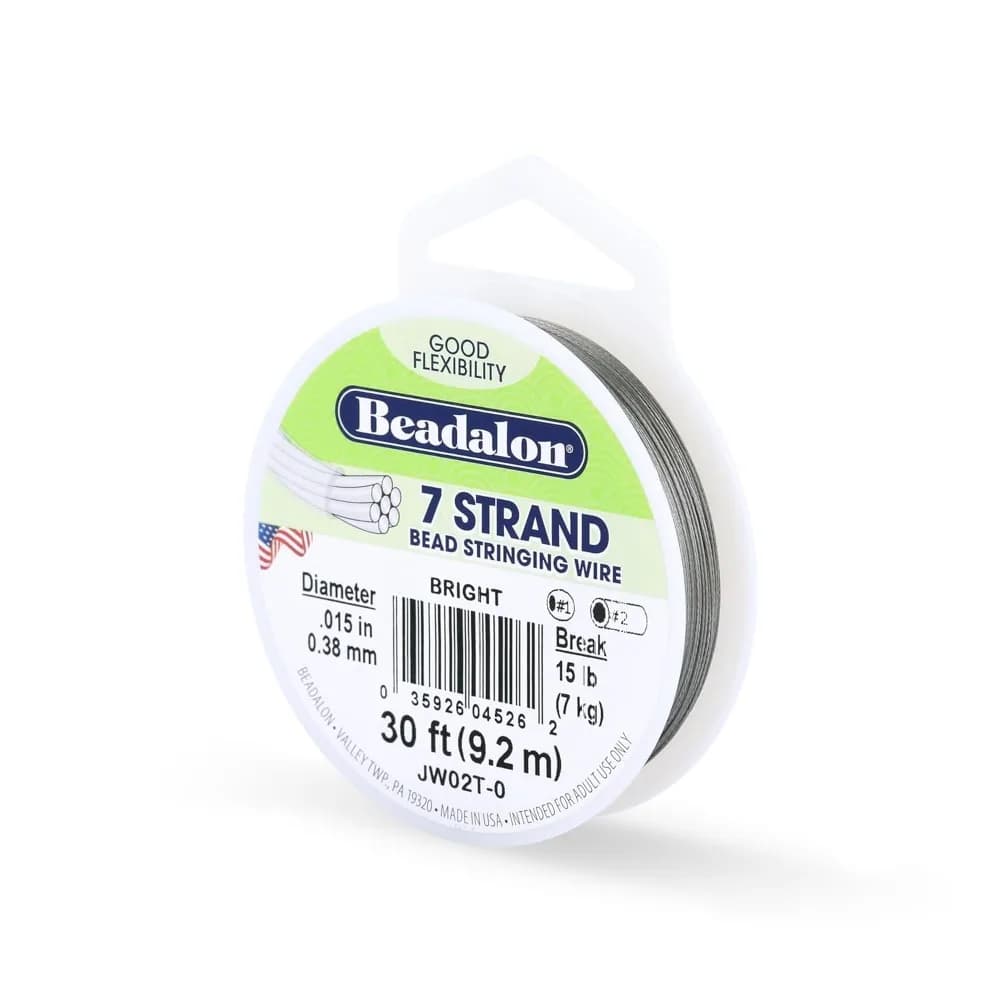 7-Strand Stainless Steel Beading Wire, Flexible & Durable Wire for Jewelry Making, Ideal for Necklaces & Bracelets, Nylon Coated, Seed Bead Stringing Wires, 30 ft, .015 in / 0.38 mm - Bright