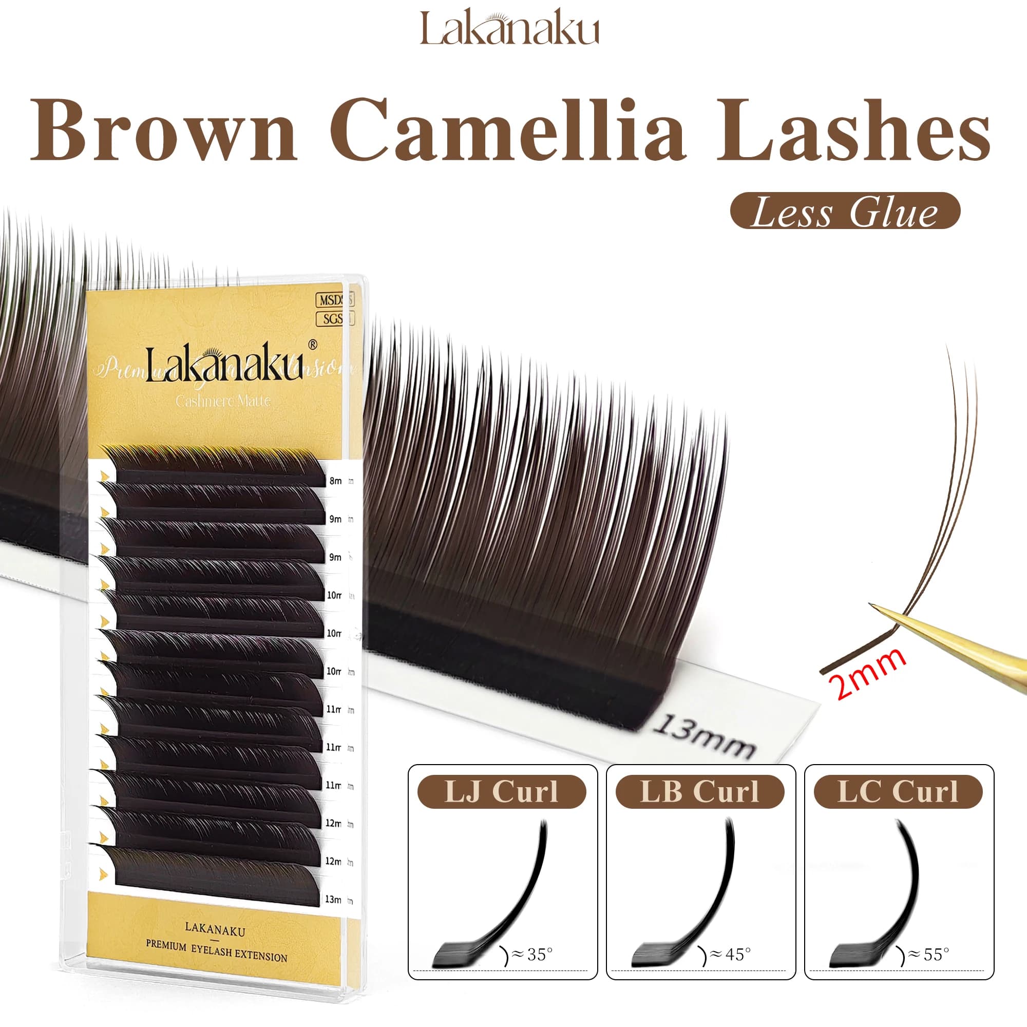 LAKANAKU Extension Ciglia Camellia UJ/UB/UC/LJ/LB/LC Curl Multi Lunghezza, Extension Ciglia Individuali Voluminose