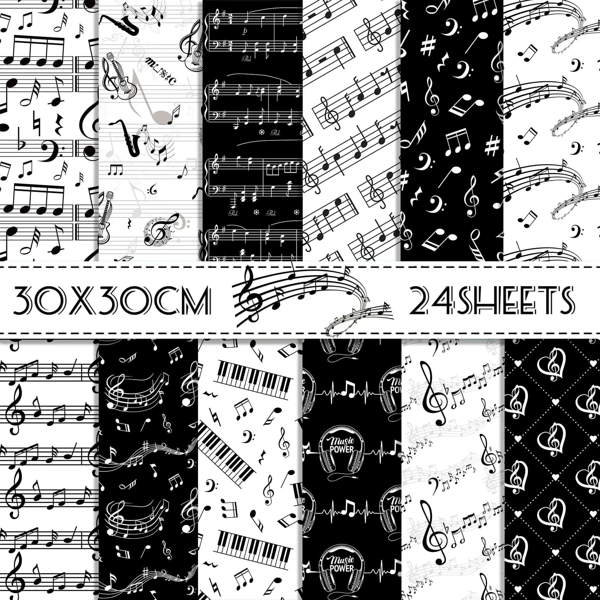 24pcs 30*30cm Musical Note Music Scrapbook Craft Paper DIY Craft Art Background Paper Origami Card Making Photo Album Decoration
