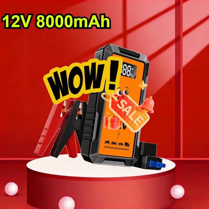 Avviatore di Emergenza per Auto 12V 8000mAh con Display Digitale, Caricabatterie Portatile, Dispositivo di Avviamento d'Emergenza, Booster per Batteria