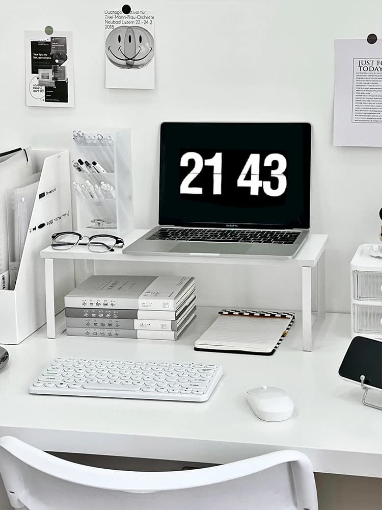 Supporto per Laptop con Rialzo per Display, Organizzatore da Scrivania per Ufficio, Contenitore per Forniture da Scrivania, Semplice ed Elegante in Legno, da Tavolo