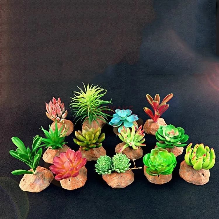Scatola cingolata per decorazione da tavolo in vaso di piante succulente simulate, scatola per allevamento di animali domestici per arrampicata paesaggistica, pianta finta foresta pluviale marrone chiaro