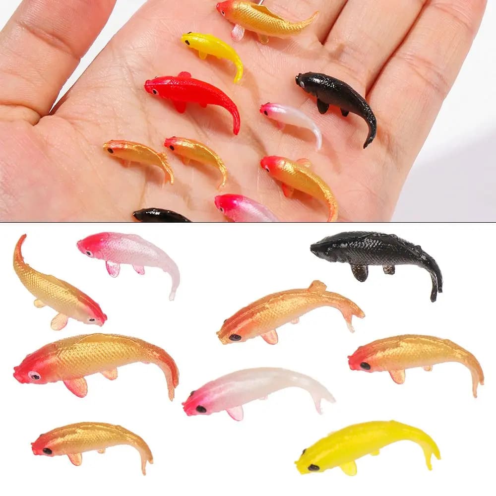 Set di 5 Pezzi per Gioco di Ruolo Acquario con Pesci Rossi, Mini Rete da Pesca per Koi e Canna da Pesca in Miniatura
