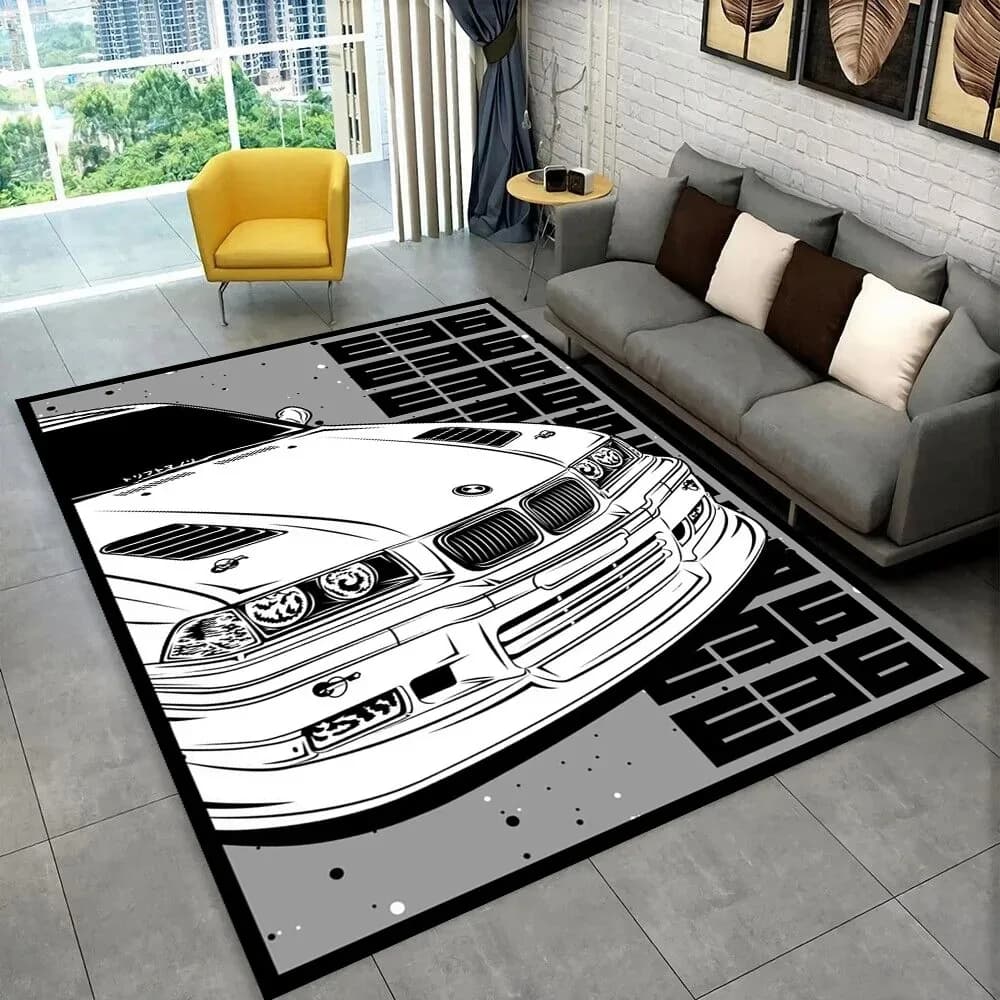 3D E36 Racing Car Motorcycle Rug Carpet for Living Room Bedroom Decor Kids Play Non-slip Decoration for Sofa Doormat Gift