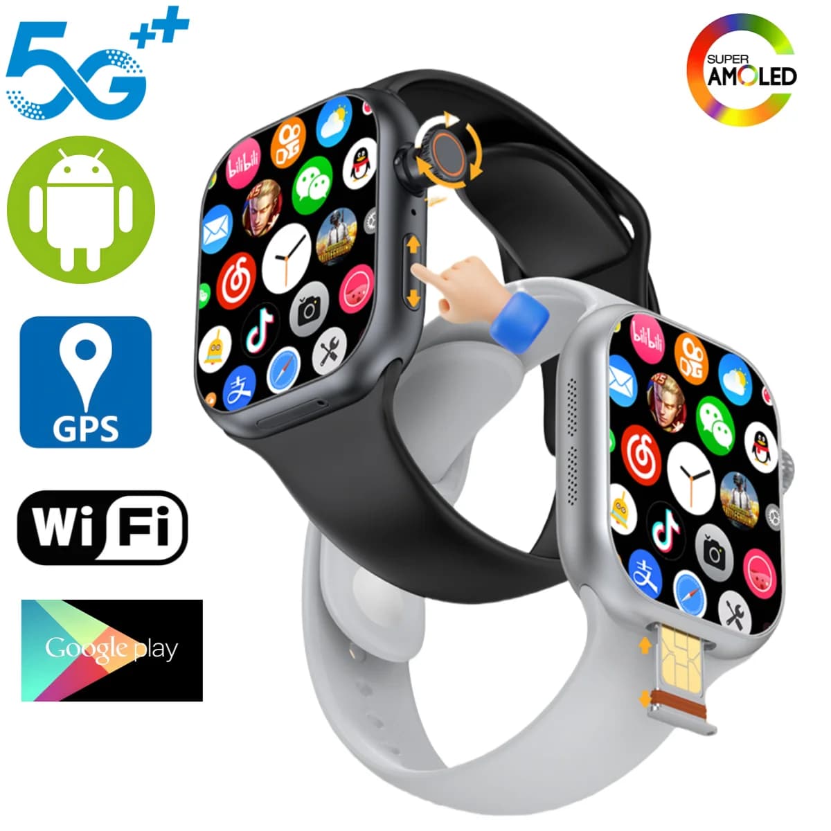S10 Pro 5G Smart Watch with Rotating Camera 2,29 Inch AMOLED Screen 490x580 Global Version Supports GPS WiFi SIM Card Video Calls