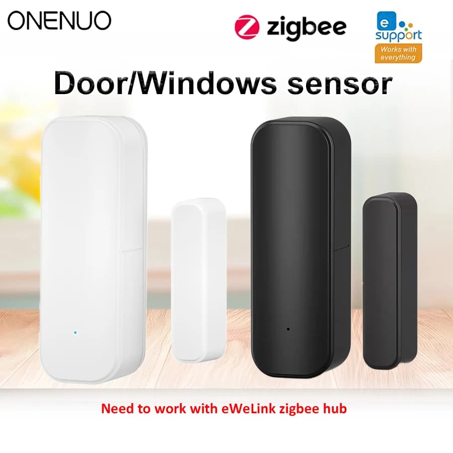 Zigbee Sensore magnetico per porte e finestre Rilevatore di allarme aperto chiuso APP Ewelink funziona con Alexa Google Need Gateway Colore bianco nero