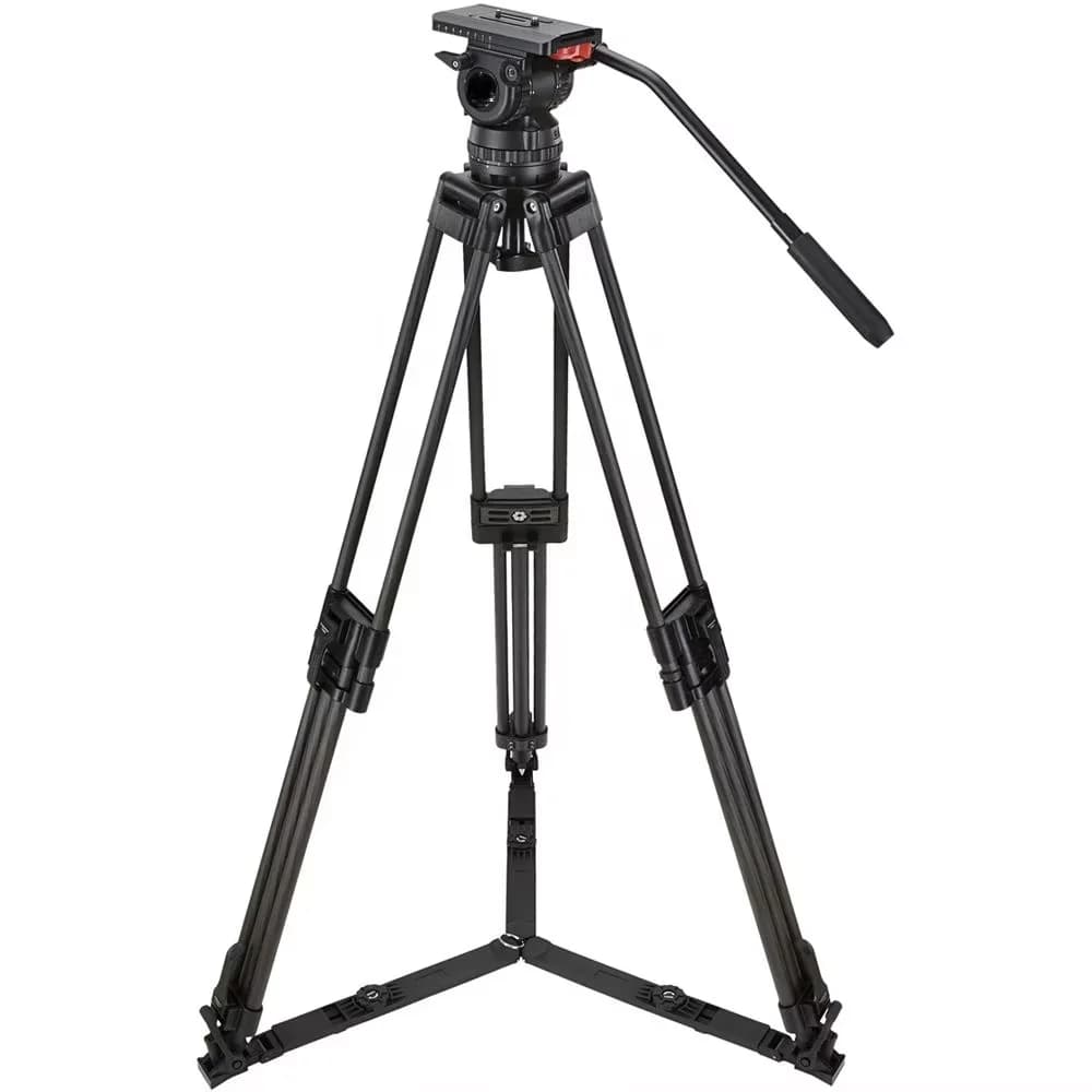 Sistema Treppiede Professionale V15 per Videocamera in Fibra di Carbonio Resistente con Testa Fluida a Ciotola da 100mm, Carico Massimo 15kg