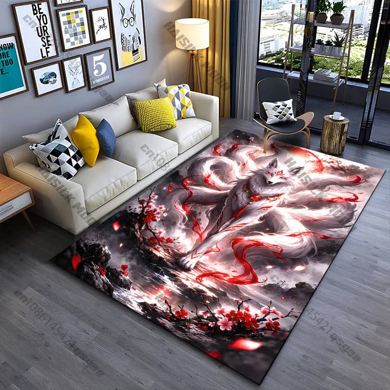 Carpet with ethereal fox pattern and mystical power, for yoga, decoration for living room, mat for children's catwalk, tirbino, carpet for play area
