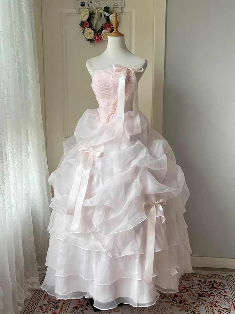Pink Vintage Heavy Work Evening Gown Princess Style Birthday Party Student Female Dress Luxury Lightweight Special Occasion