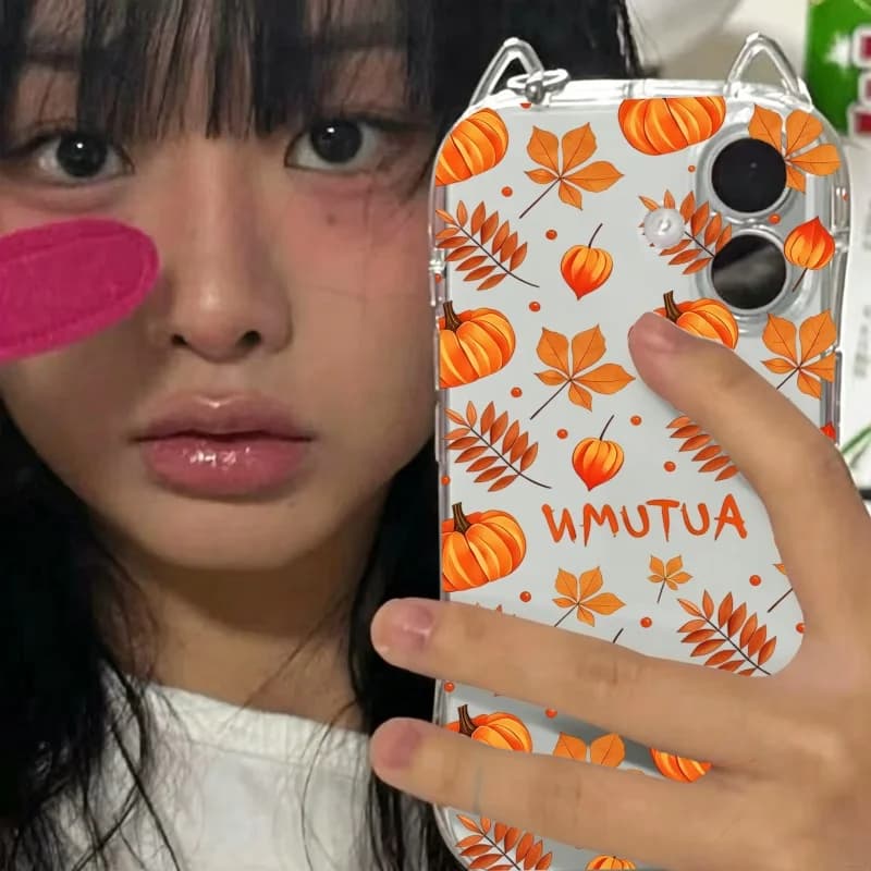 Autumn Pumpkin Falling Leaves Pattern Phone Case for IPhone 17 16 15 14 13 12 11 Plus Pro Max 17 Air Soft Silicone Clear Cover