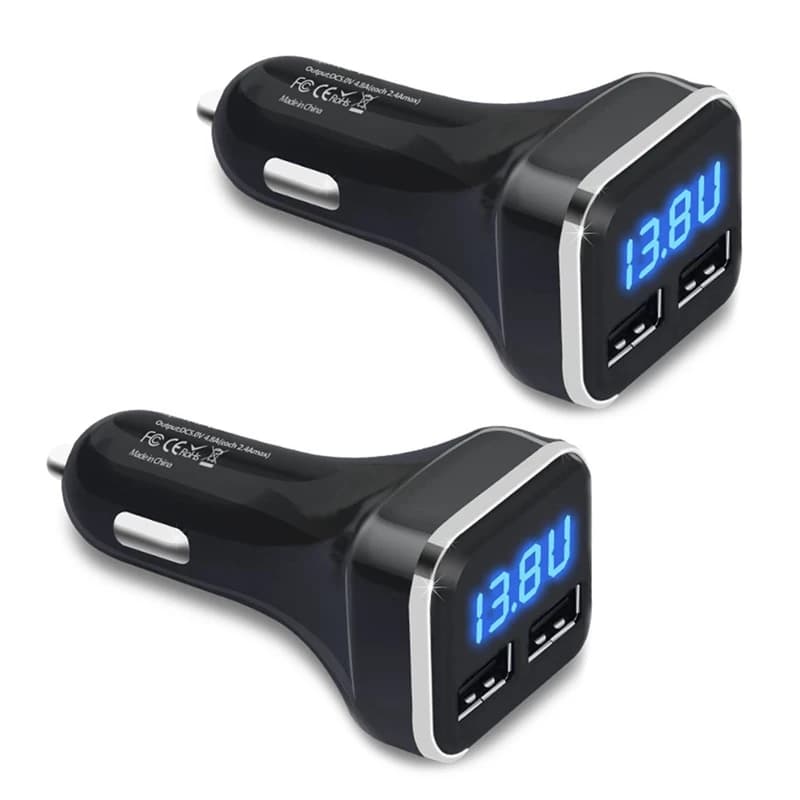 2X caricabatteria da auto voltmetro Monitor batteria per auto con tensione LED e Display amp, per Iphone 11 / Xs ,Galaxy S20 / S10