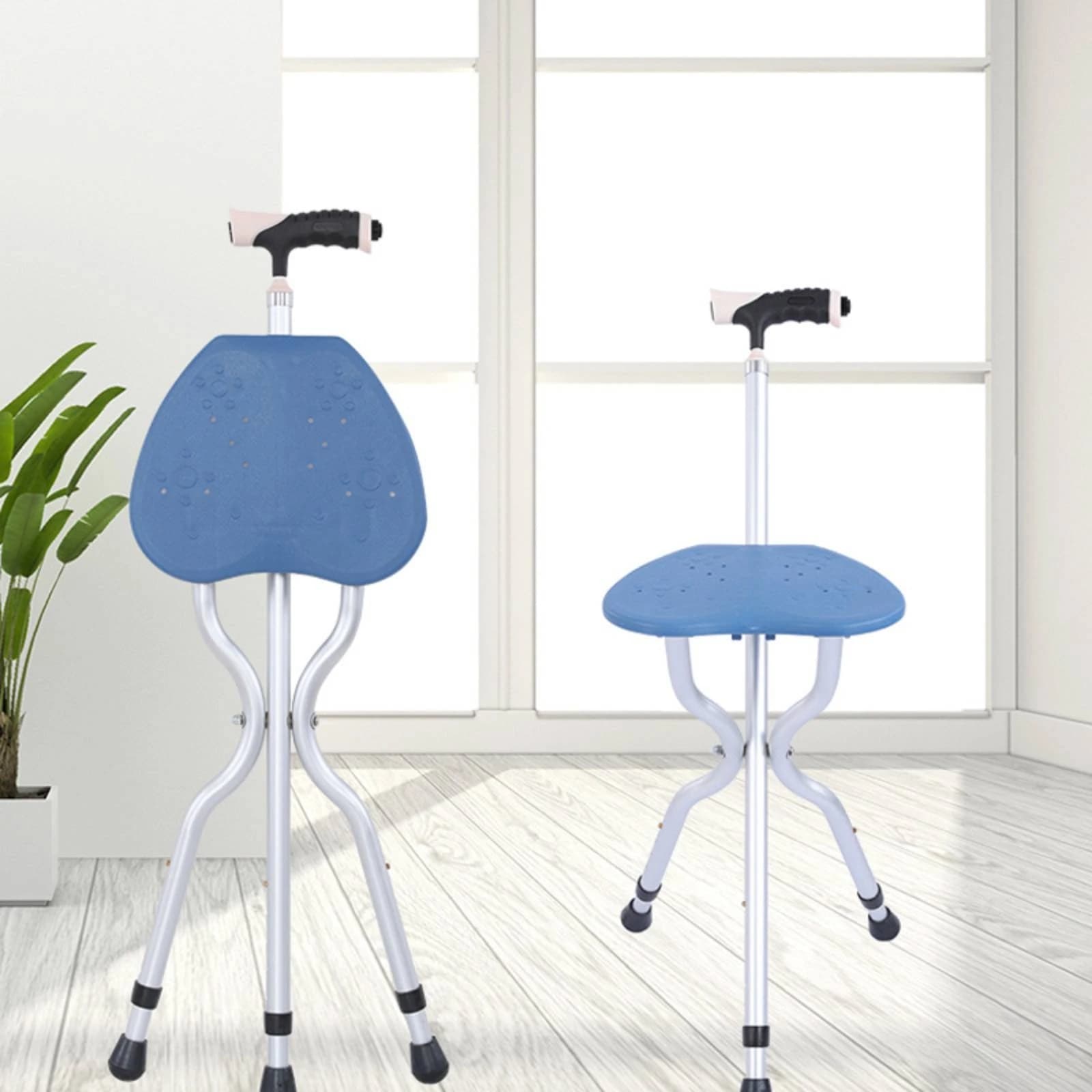 Portable Trekking Pole Seat Lightweight Ambulatory Cane with Seat Folding Cane Stool Anti-Slip Feet Mobility Aid for Outings