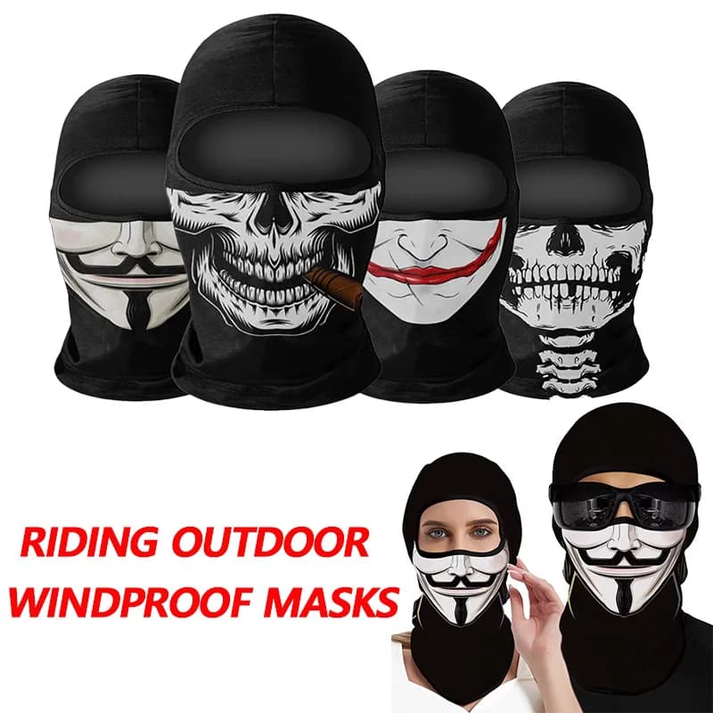 1pc maschera a pieno facciale fantasma nero stampa passamontagna con teschio stampato per cosplay festa moto bici ciclismo escursionismo all'aperto