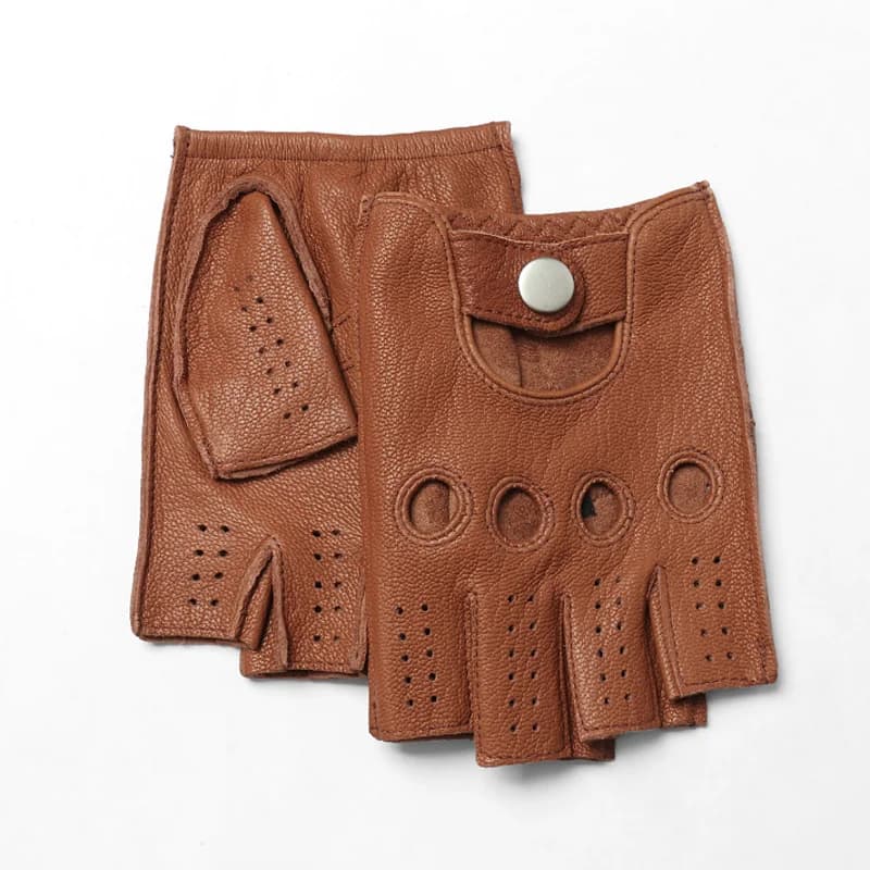 Guanti da uomo in pelle Auburn, guanti da ciclismo, moto, guida, in pelle di pecora, mezze dita, senza fodera, traspiranti, con fori d'aria, per palestra