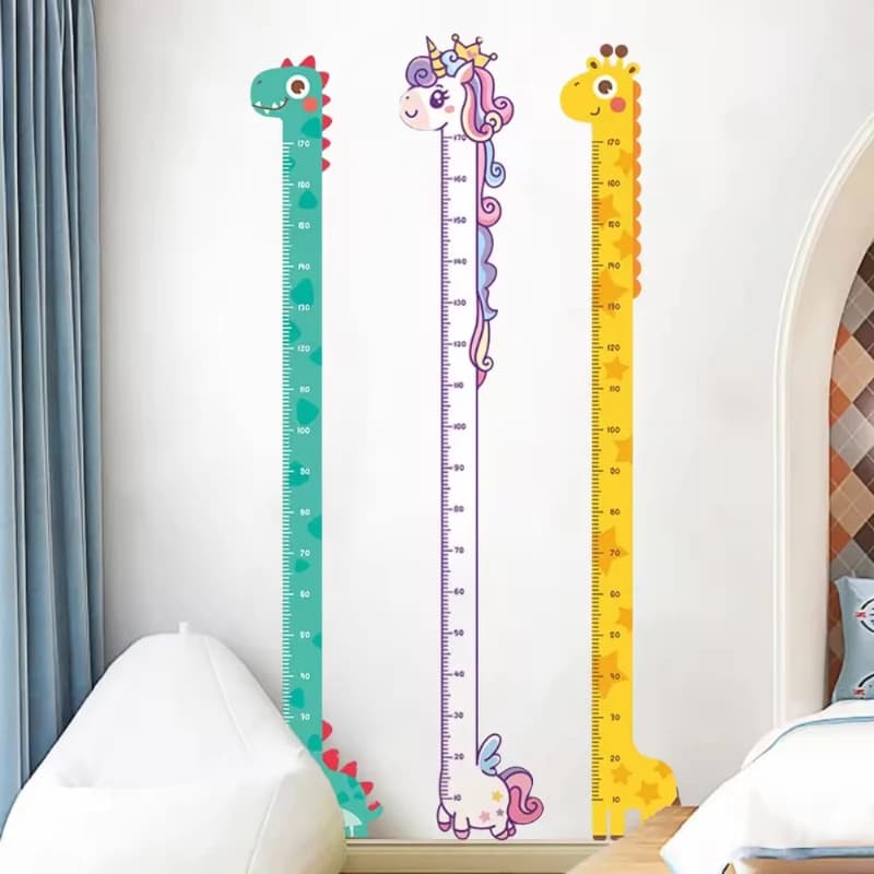 Adesivo per altezza simpatico cartone animato Unicorno Dinosauro Giraffa Adesivi per righello di misurazione dell'altezza della parete per la decorazione della scuola materna della camera dei bambini