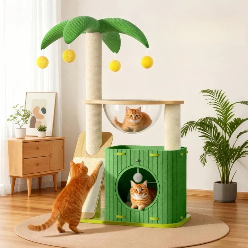 Tiragraffi per Gatti con Cuccia Integrata, Albero Arrampicabile per Gatti, Giocattoli Divertenti e Accessori per Affilare le Unghie degli Animali Domestici