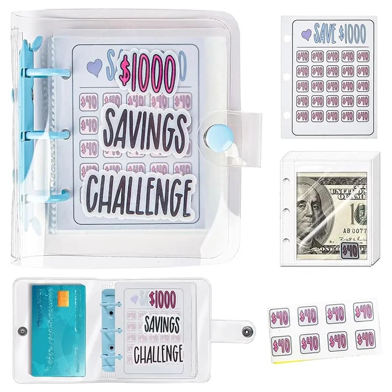 1000 Money Mini Saving Binder Savings Challenge Binder Challenge Loose-Leaf Notebook Binder Housing Budget Planner Cash Budget