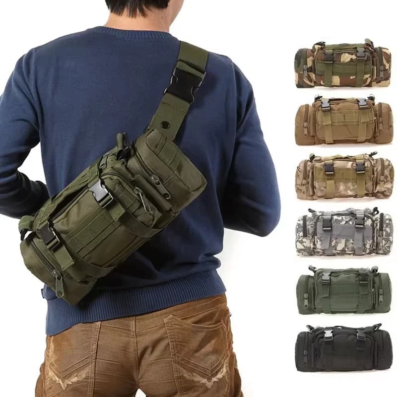 Men's Tactical Molle Waist Pack Waterproof Outdoor Camping Hiking Pouch 3P Chest Bag Mochilas Fanny Pack with Belt Wallet