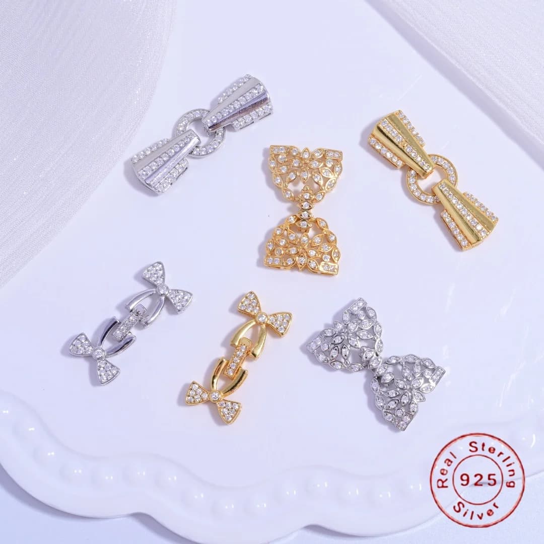 Collana di perle multi-fila in argento sterling S925 e chiusura per bracciale, accessori con chiusura a maglie con perline fatte a mano fai-da-te SK118