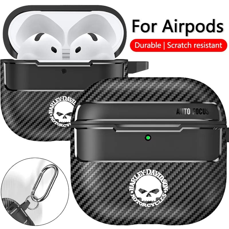Harley Premium Carbon Fiber Texture Soft Silicone Waterproof Cover Case Carbon Fiber Design For Apple AirPods Pro 2 AirPods 3