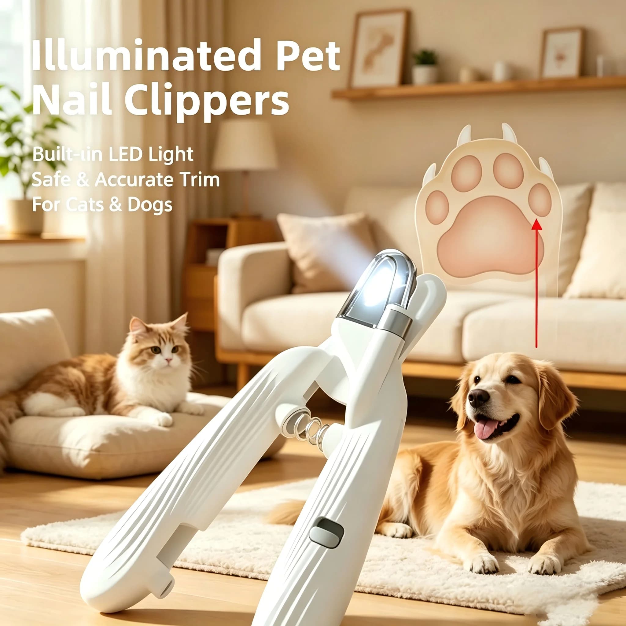 Tagliaunghie illuminato a LED per cani e gatti, tagliaunghie sicuro con luce per evitare il taglio del nervo arterioso, strumento per la toelettatura in acciaio inossidabile anti-schizzo per cuccioli, gattini e piccoli animali domestici, pedicure domestica senza stress