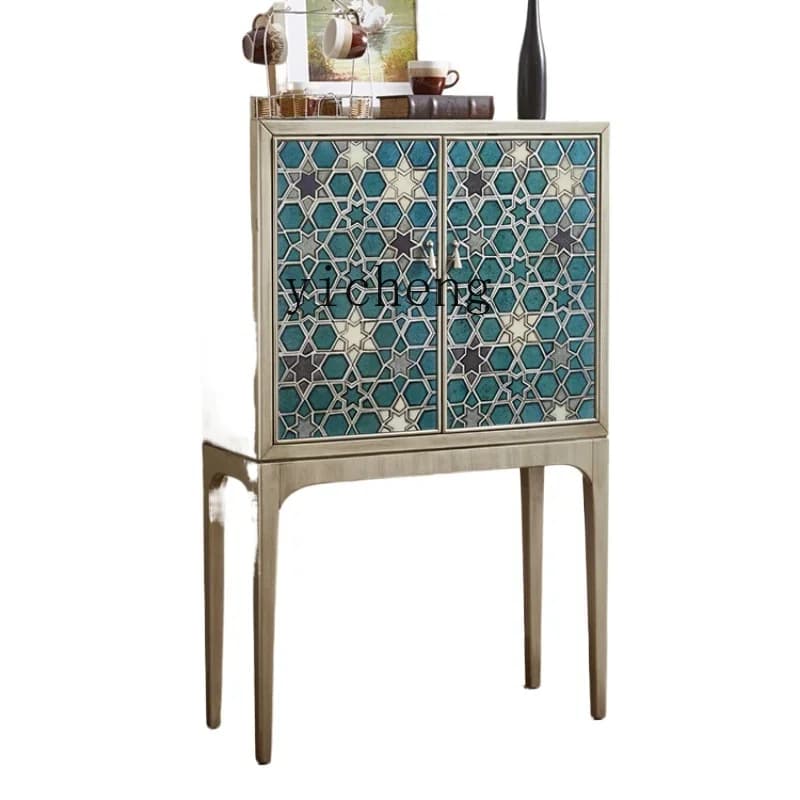 Mobile Porta Vini in Legno Massello di Lusso Accessibile, Fatto a Mano con Vetro Dipinto, Design Artistico di Alta Gamma per Decorazione e Conservazione