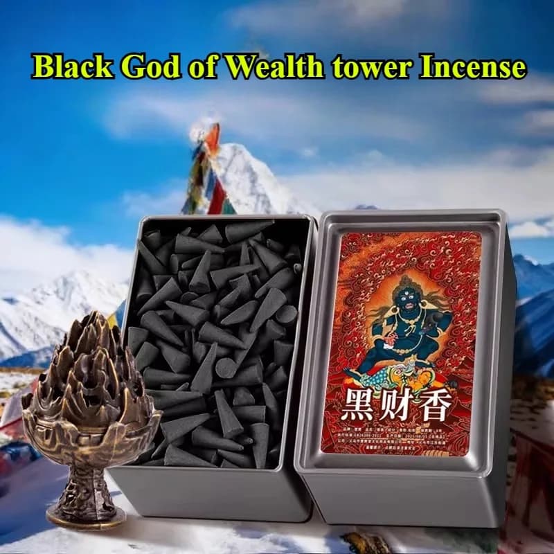 400capsules-box Black God of Wealth Tower Incense Handmade Natural Tibetan Incense Household Indoor Worship Buddha Aromatherapy
