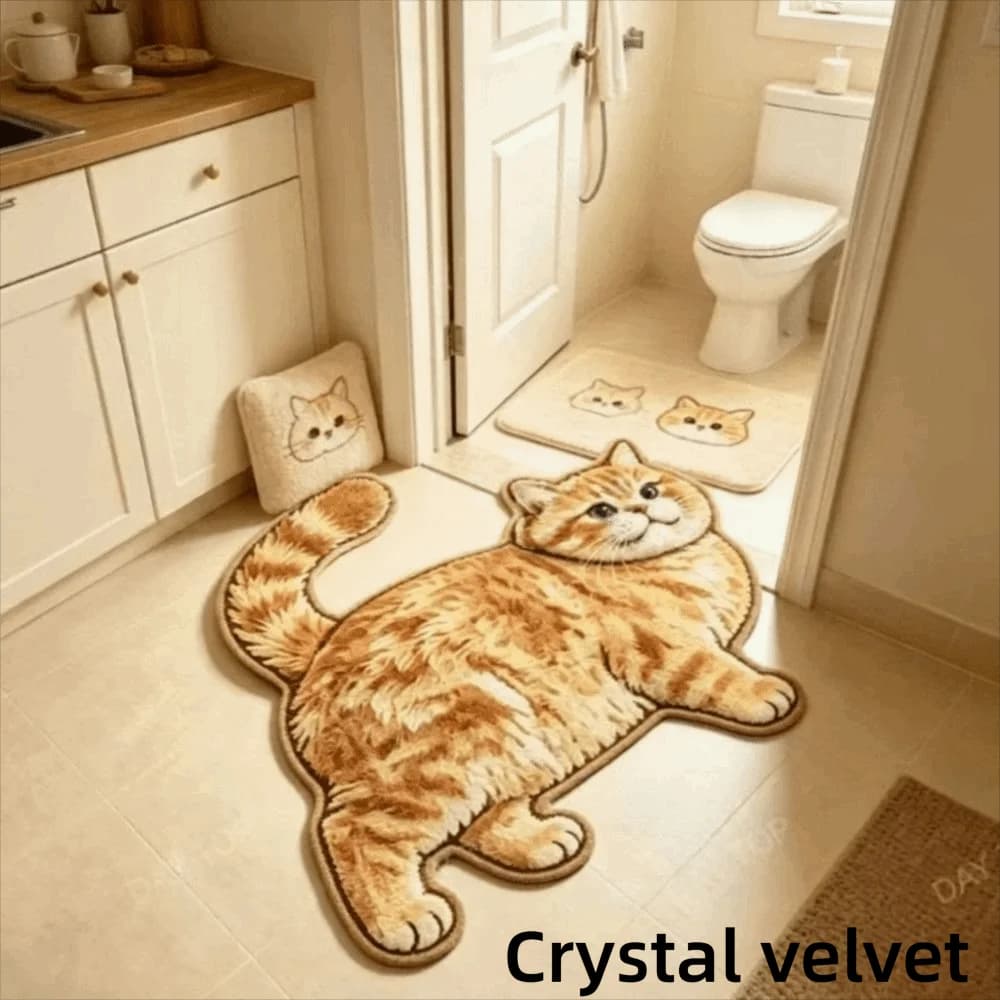 Soft Surface Cat Shape Floor Mat Imitation Cashmere Crystal Velvet Entryway Door Mat Easy Clean Skin Friendly Bedside Carpet