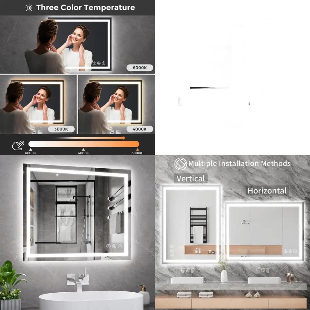 Specchio da Bagno LED Dimmerabile 30x36 con 3 Opzioni di Colore, Antiappannamento e Vetro Temperato