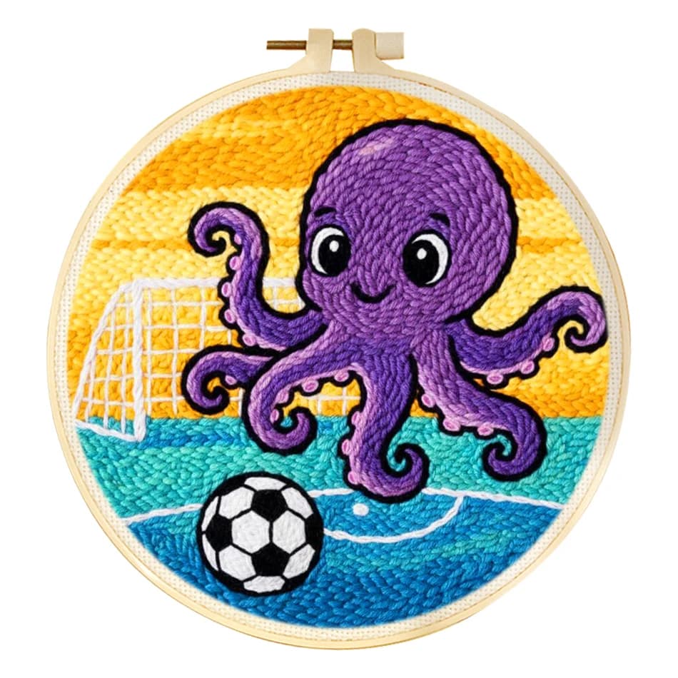 RUOPOTY Punch Needle Frame Picture Art Football And Purple Octopus Projects For Adults Animal Punch Needle Art Gift Hobby Kits
