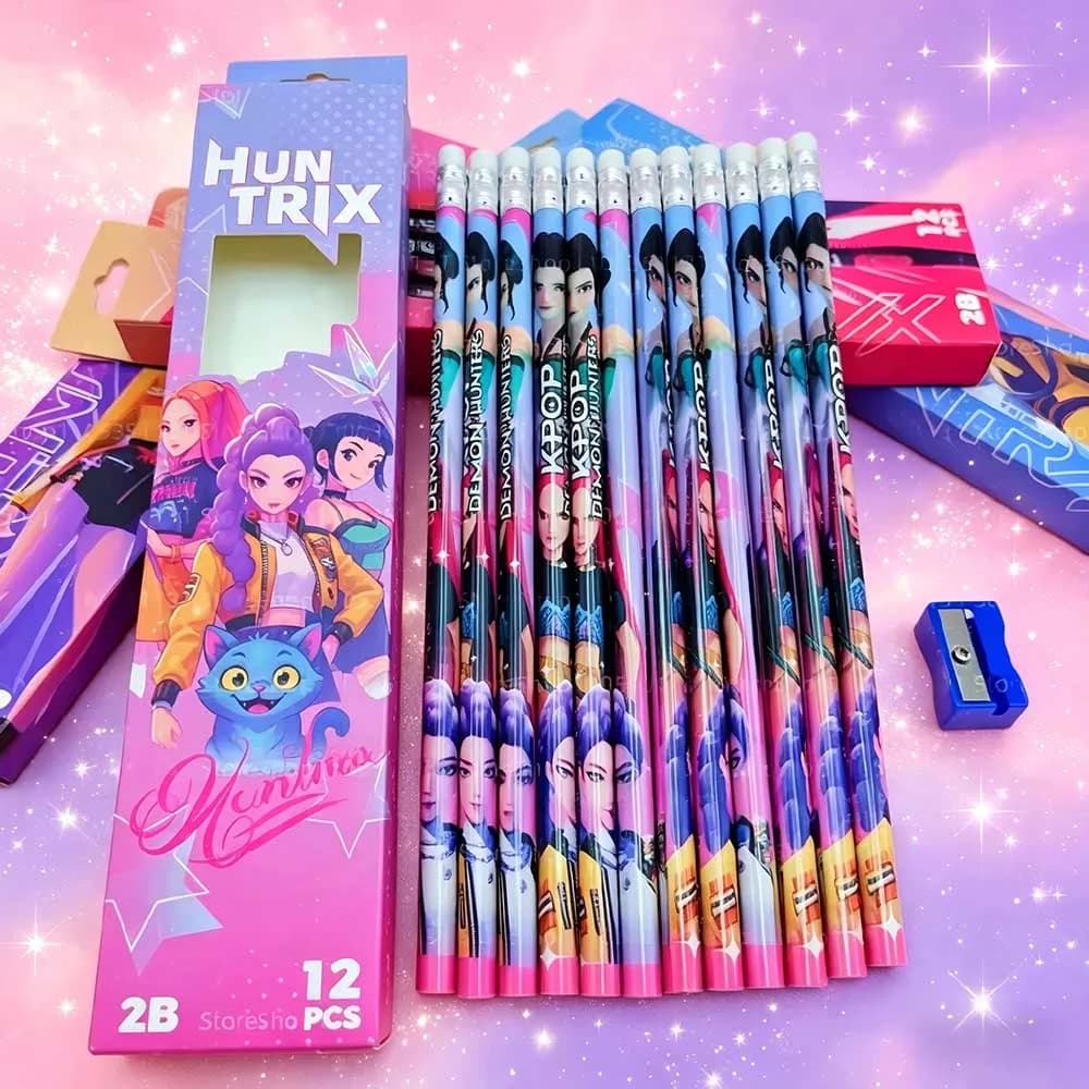 12Pcs Girl Group Theme 2B Pencils Wood Graphite Sketch Pencils Set Smooth Writing for School Office Drawing Sketching
