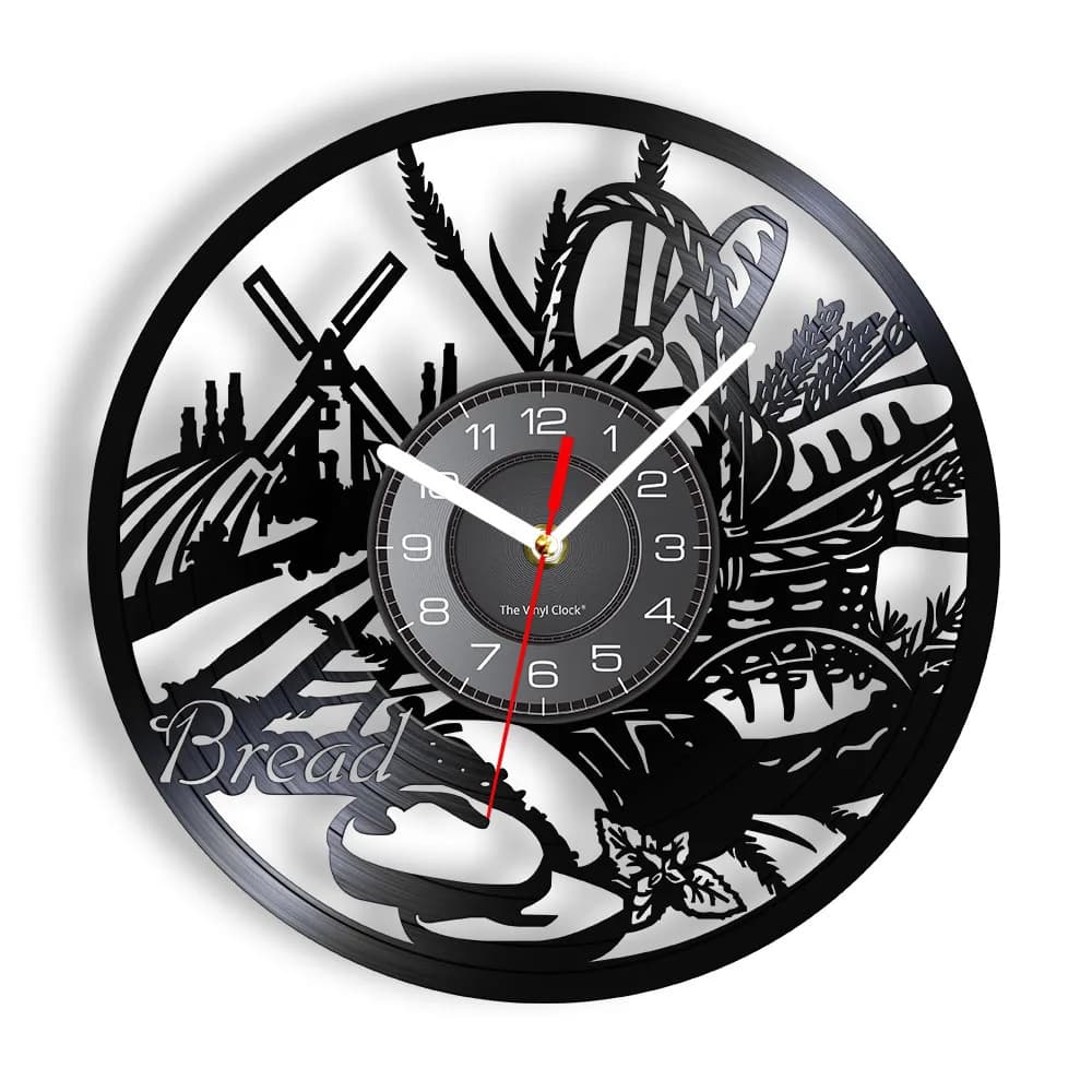 Orologio da Parete in Vinile a Forma di Disco in Legno di Grano, Decorazione Murale per Panetteria, Pasticceria, Cucina, Design Moderno
