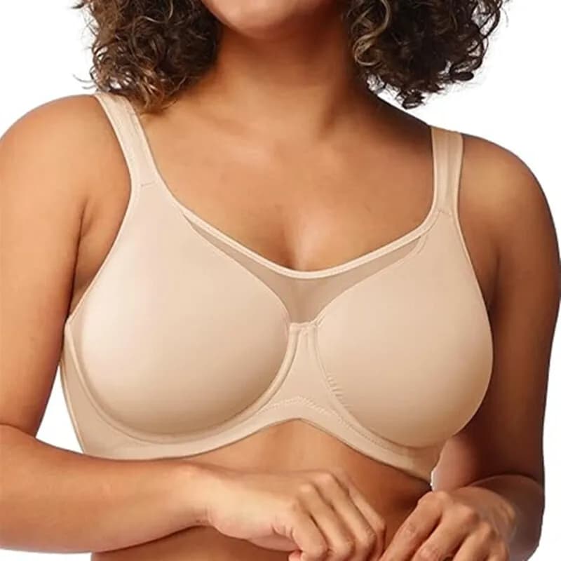 Women's Soft Underwire Minimizer Bra Ultra Thin Mesh V Neck 3/4 Cup Side Support 3 Hooks Back Comfort Shaping Lingerie